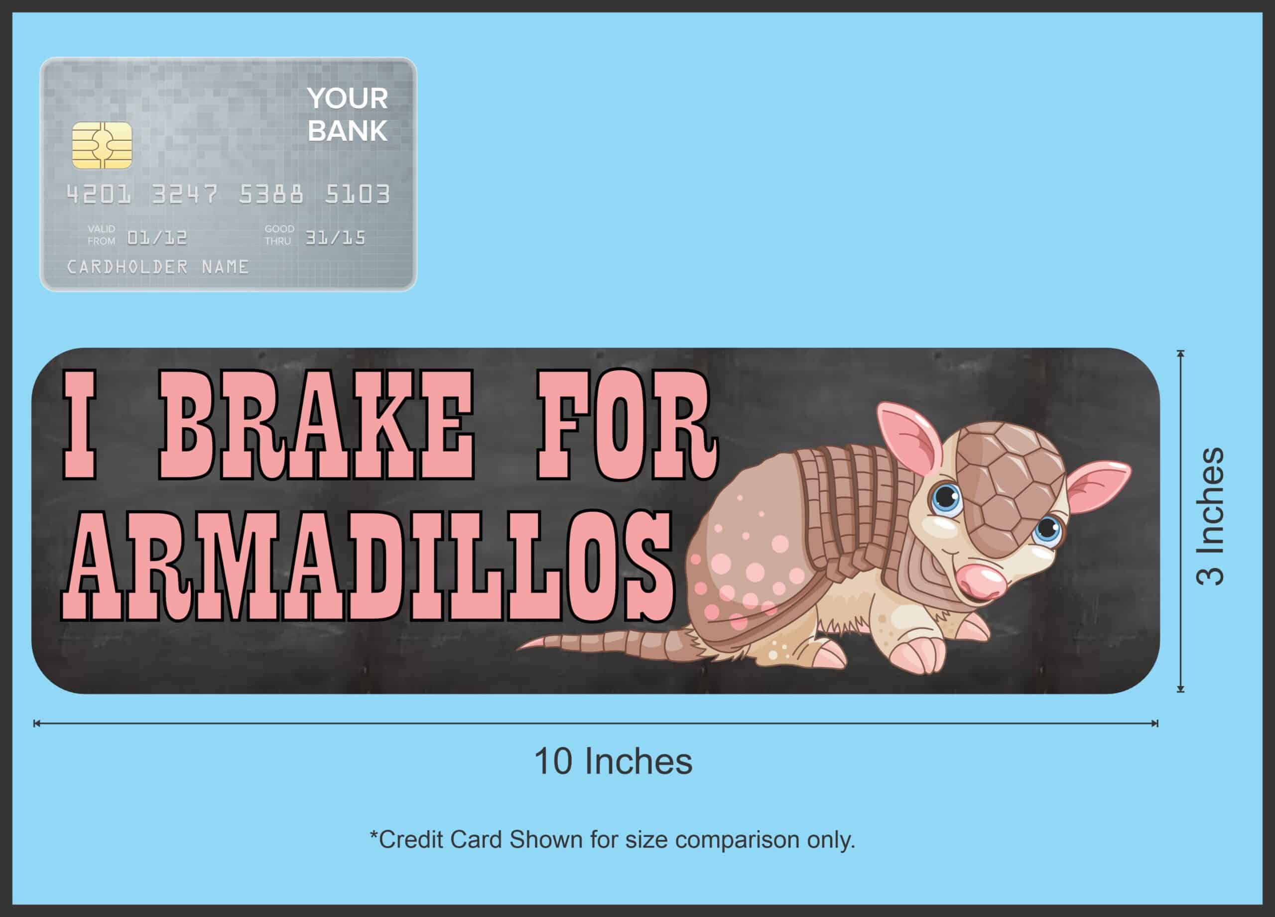 10in x 3in I Brake for Armadillos Magnet Magnetic Animal Car Bumper