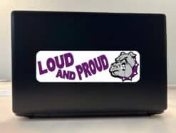 10in x 3in Purple Loud and Proud Bulldog Bumper Sticker School Mascot Decal
