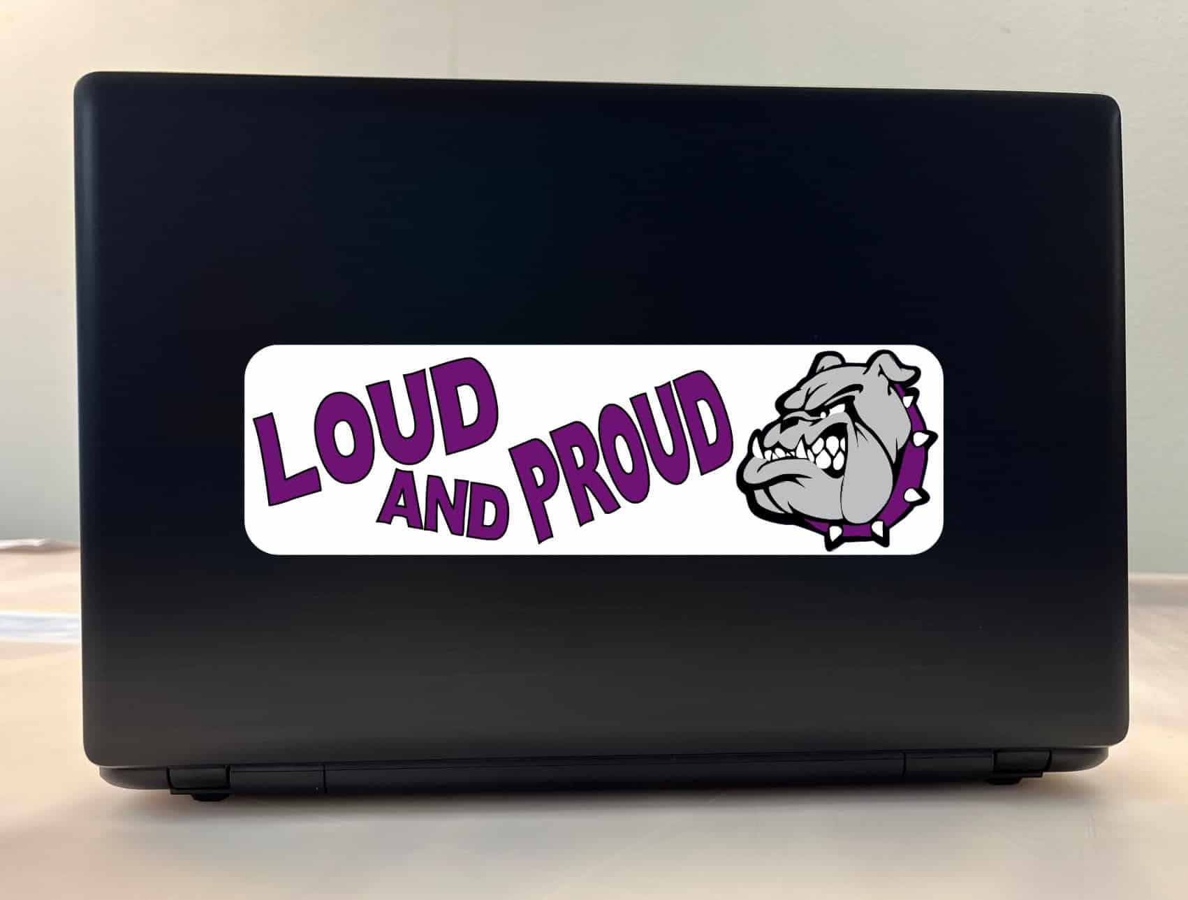 10in x 3in Purple Loud and Proud Bulldog Bumper Sticker School Mascot Decal