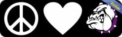 10in x 3in Purple Peace Love Bulldogs Bumper Sticker School Mascot Decal