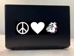 10in x 3in Purple Peace Love Bulldogs Bumper Sticker School Mascot Decal