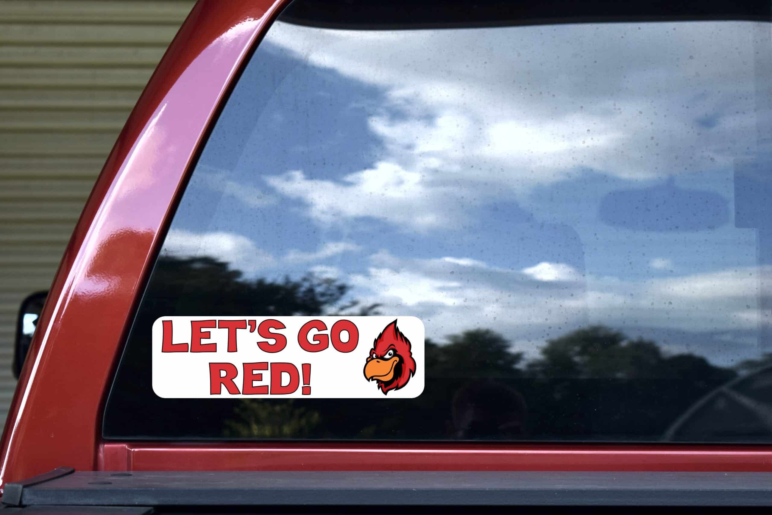 10in x 3in Let's Go Red Cardinal Bumper Sticker Vinyl School Mascot Decal