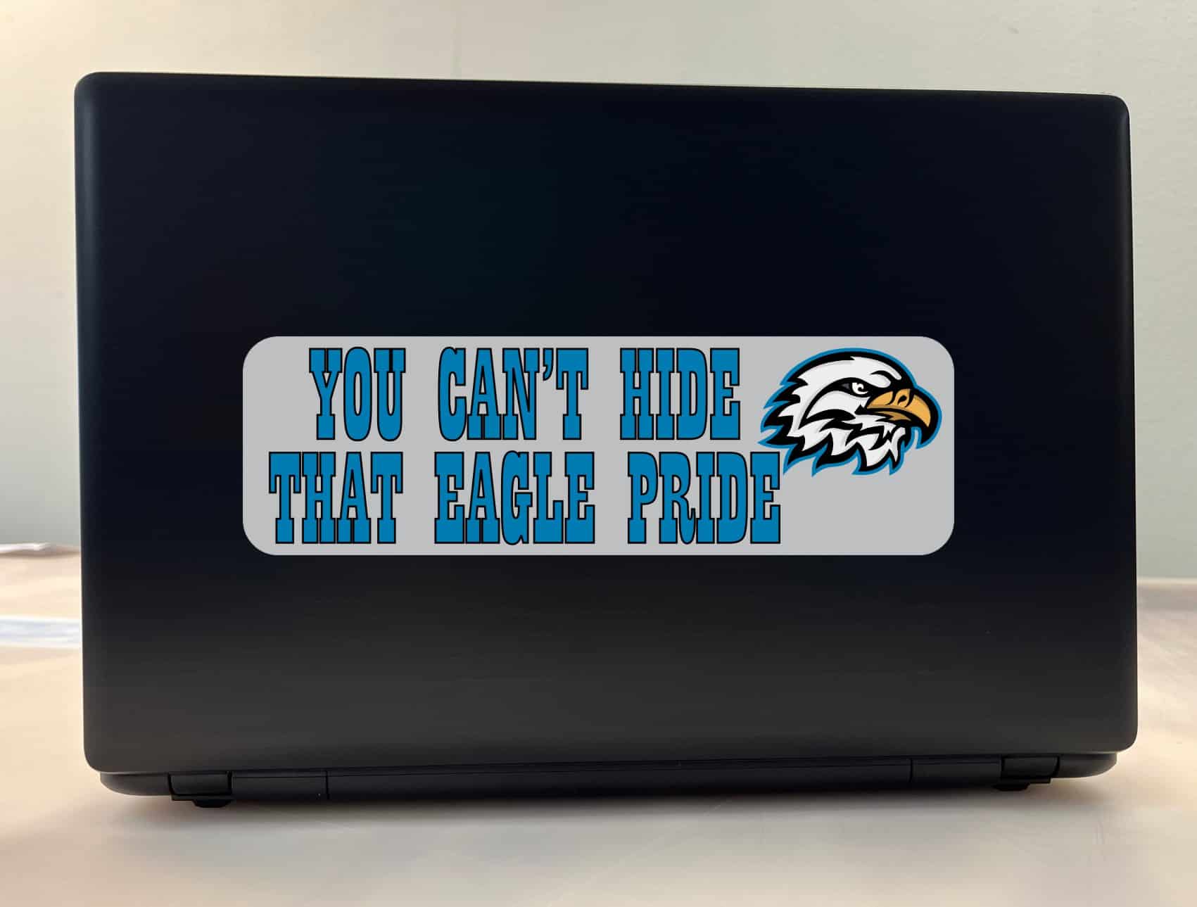 10in x 3in Blue You Can't Hide That Eagle Pride Bumper Sticker Mascot Decal