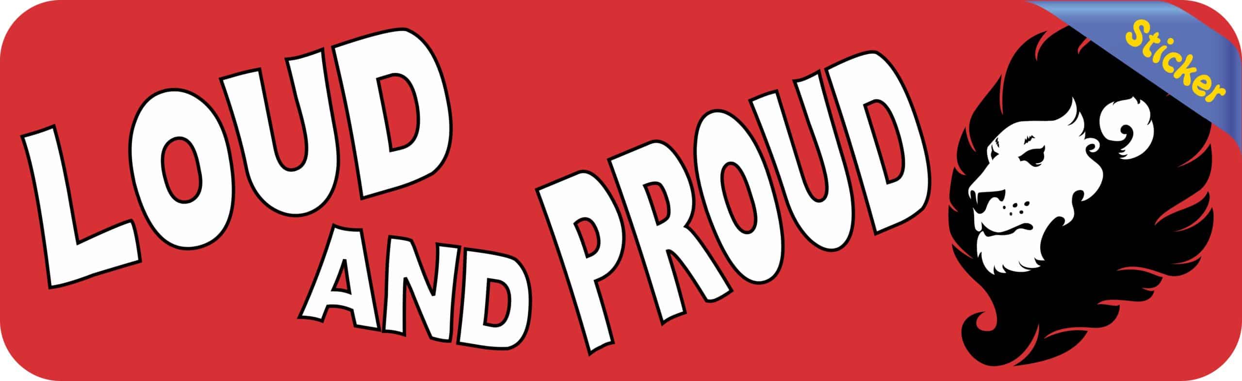 10in x 3in Red Loud and Proud Lion Bumper Sticker School Mascot