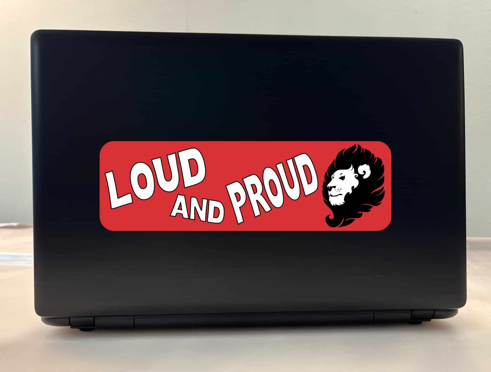 10in x 3in Red Loud and Proud Lion Bumper Sticker School Mascot
