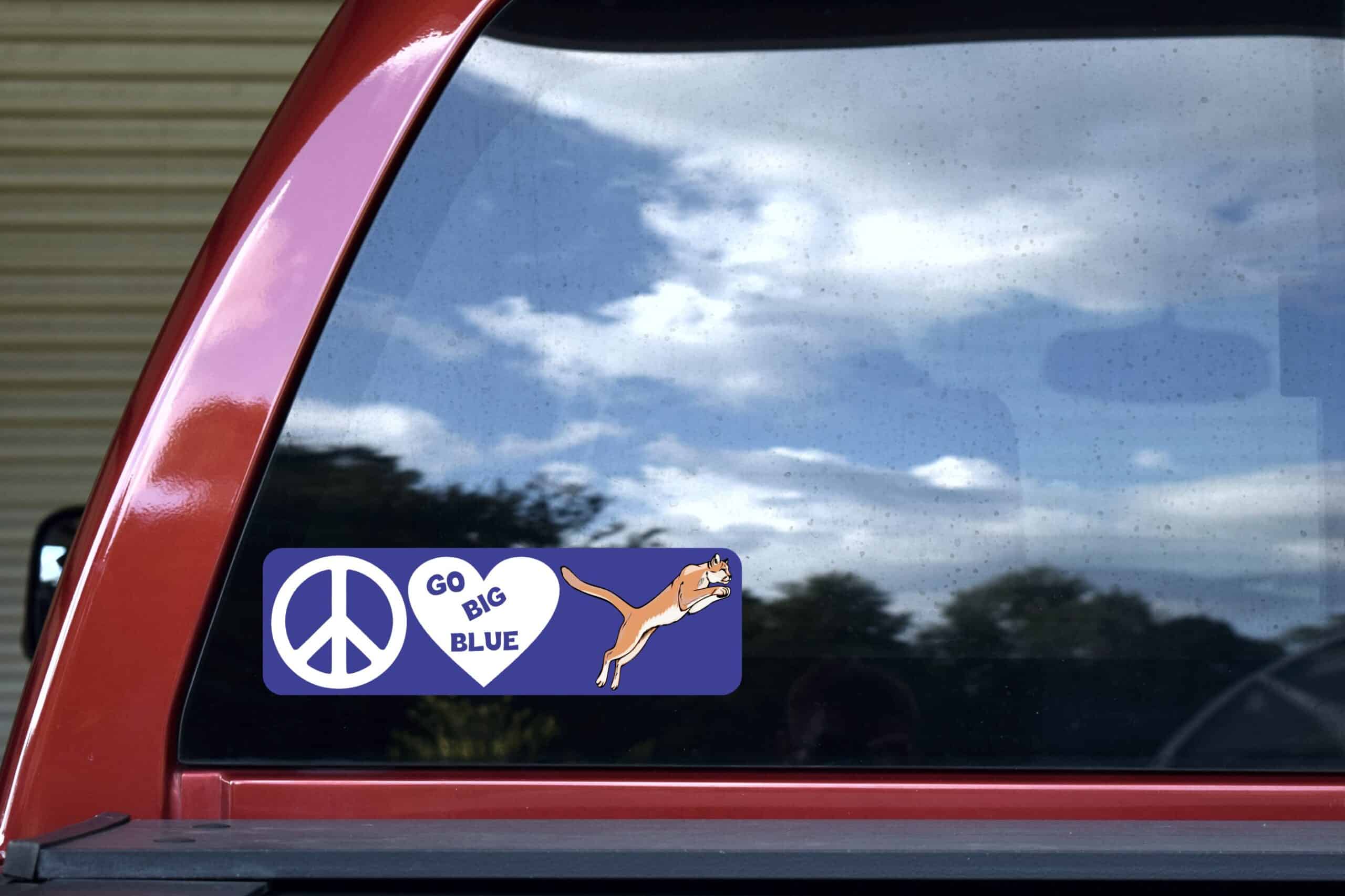 10in x 3in Peace Love Cougars Bumper Sticker School Mascot Vehicle Decal