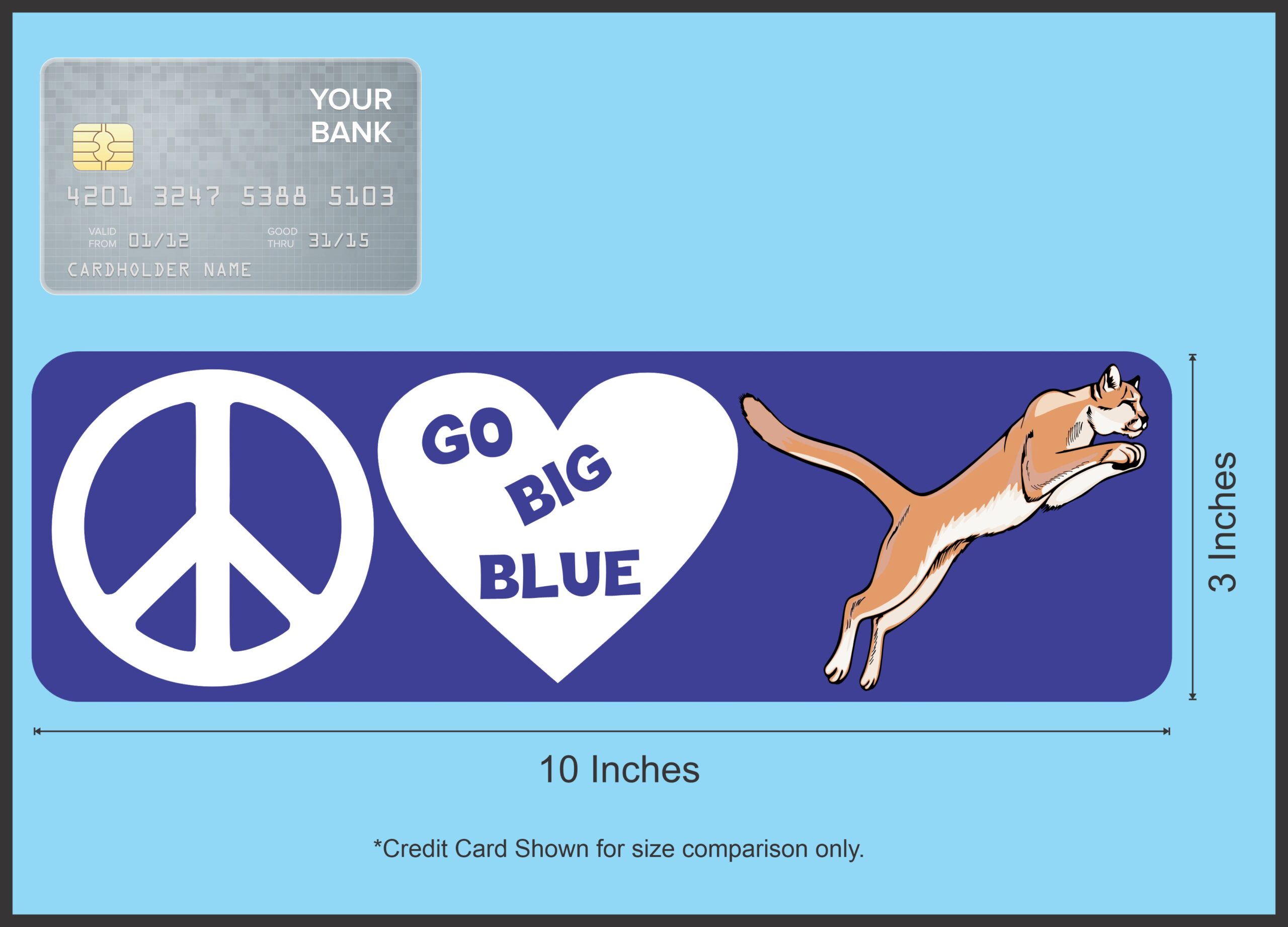 10in x 3in Peace Love Cougars Bumper Sticker School Mascot Vehicle Decal
