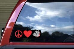 10in x 3in Peace Love Bulldogs Bumper Sticker School Mascot Vehicle Decal