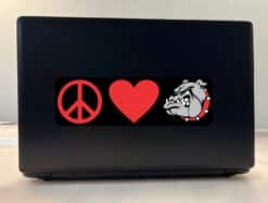 10in x 3in Peace Love Bulldogs Bumper Sticker School Mascot Vehicle Decal