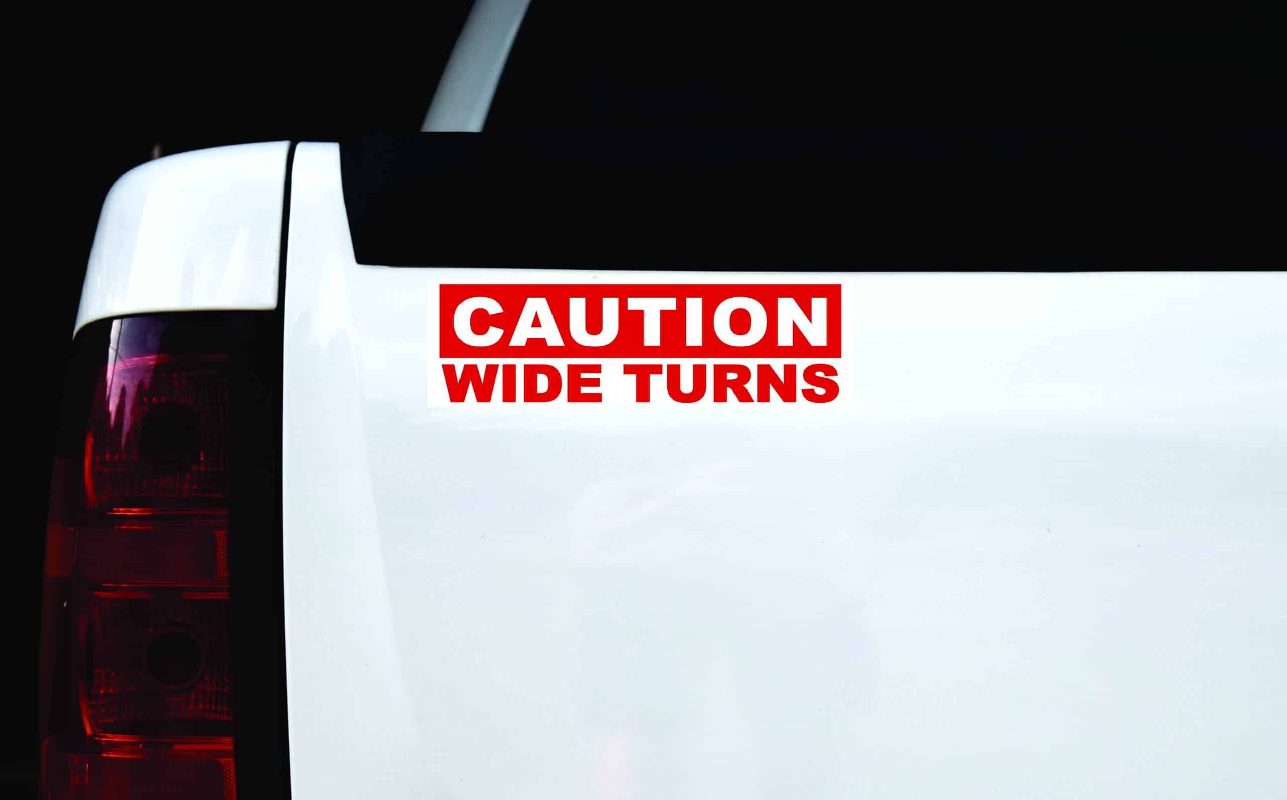 wide turn sticker on white truck