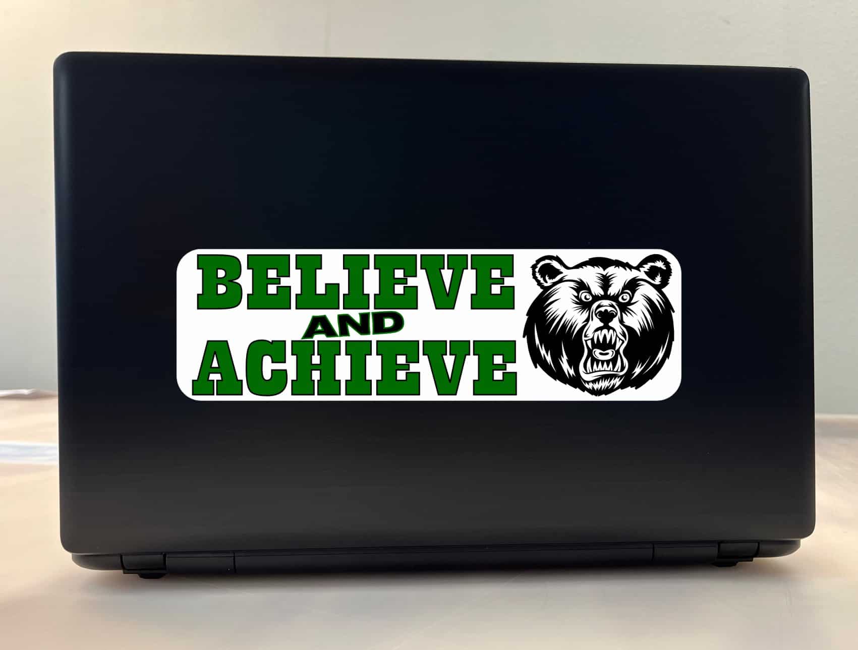 10in x 3in Green Bear Believe and Achieve Bumper Sticker School