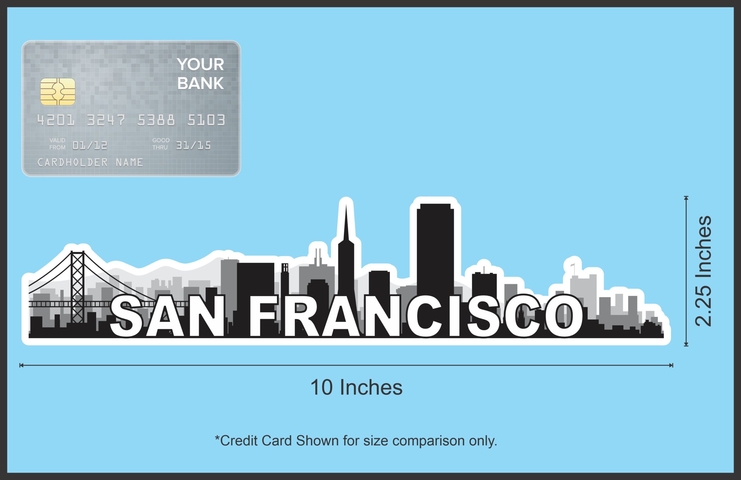 10in x 2.25in San Francisco Skyline Sticker Vinyl Travel Decal Stickers