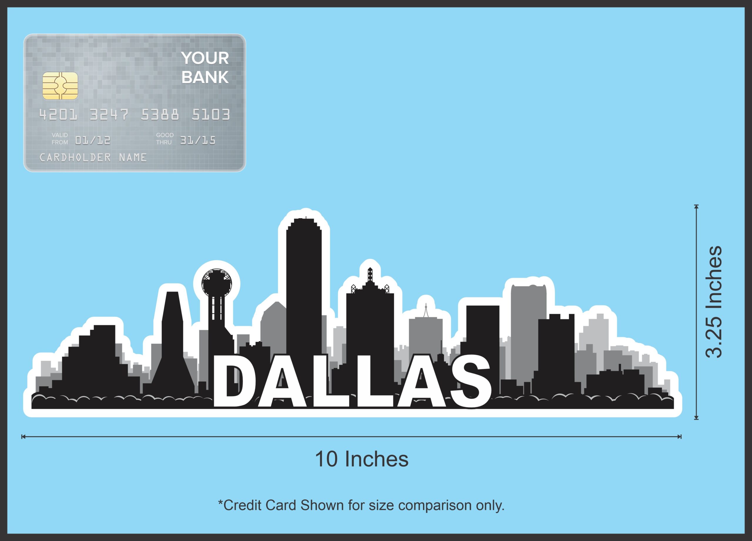 10in x 3.25in Dallas Skyline Sticker Vinyl Vehicle Travel Decal Stickers