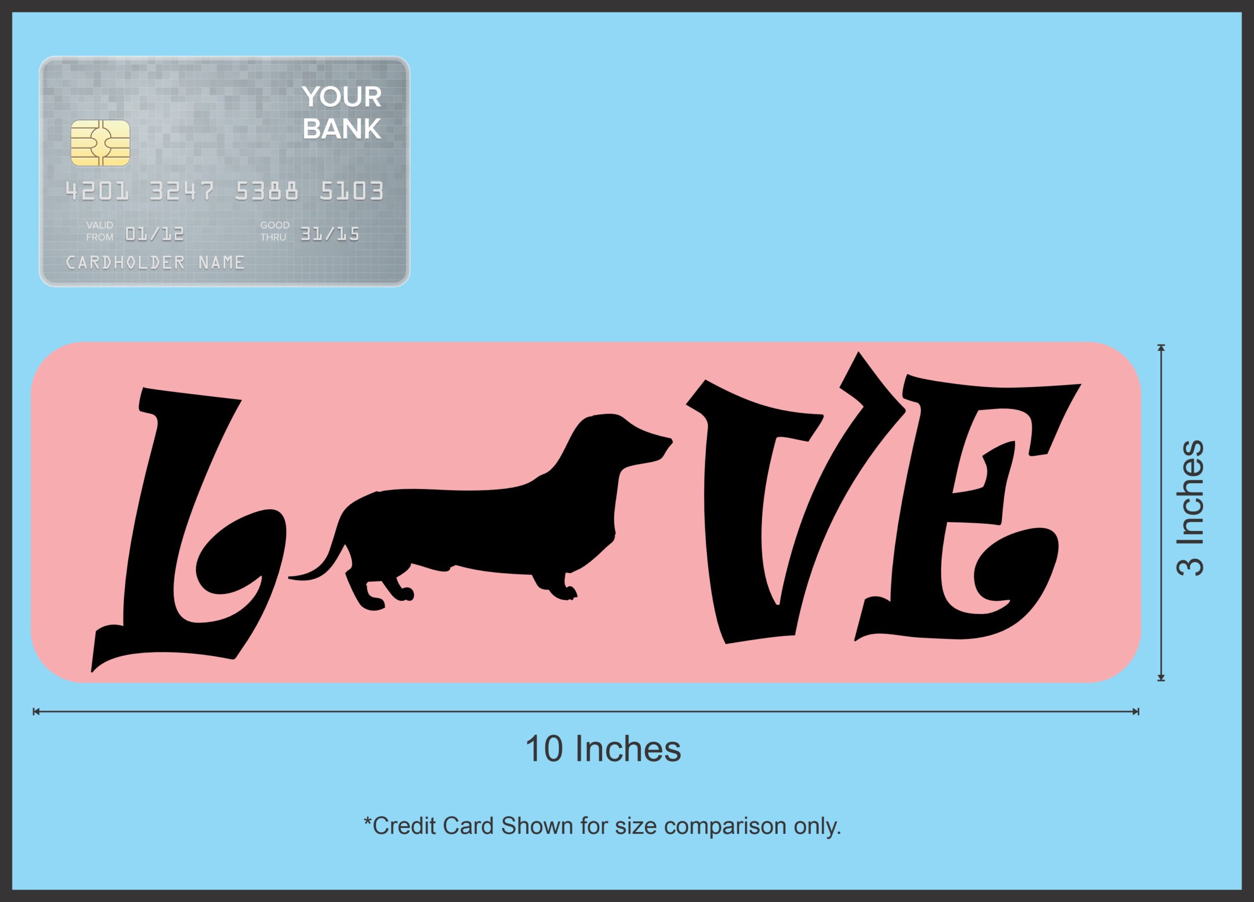 10in x 3in Love Dachshund Bumper Sticker Vinyl Weenie Dog Decal Stickers