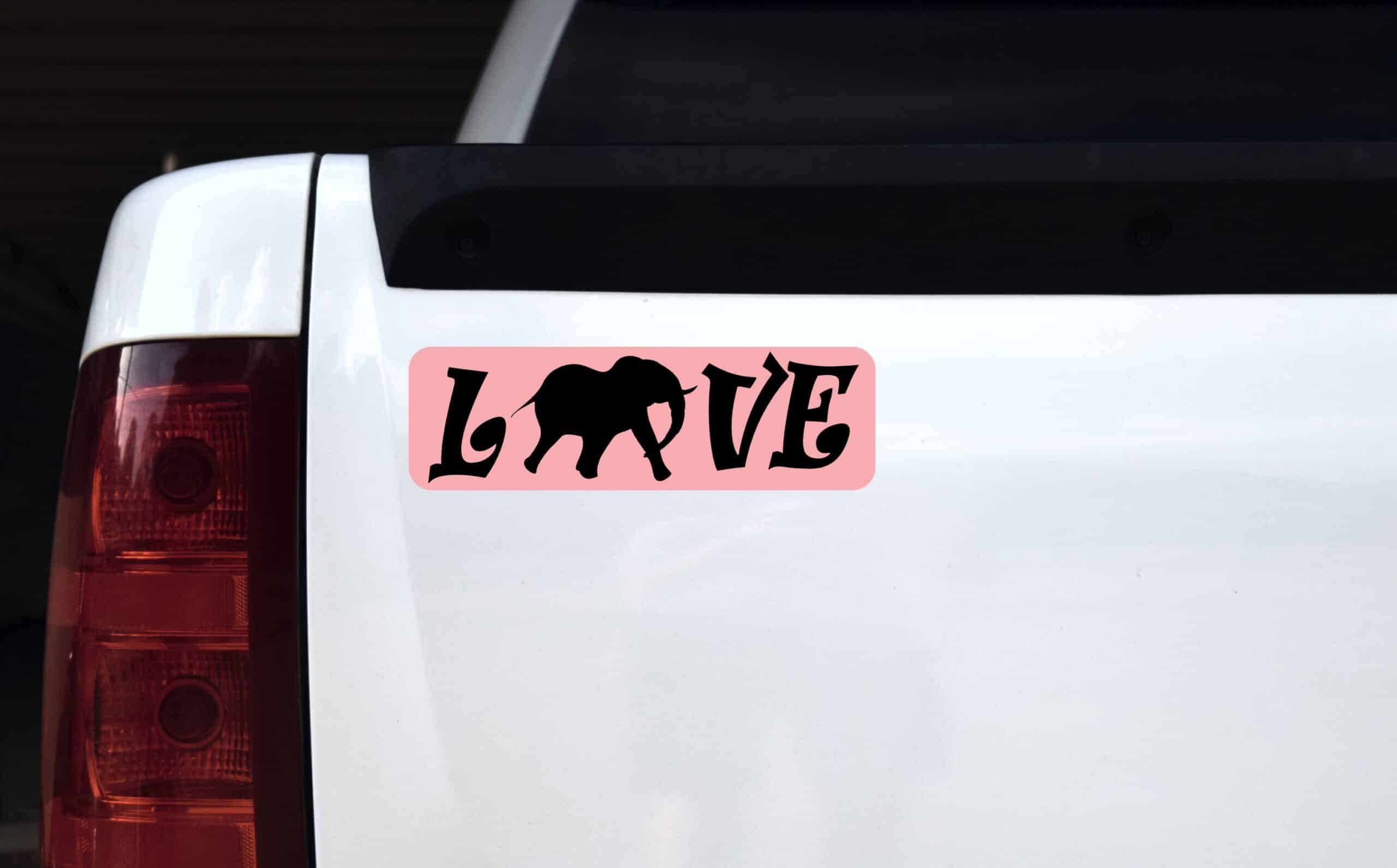 10in x 3in Love Elephant Bumper Sticker Vinyl Animal Decal Car Stickers