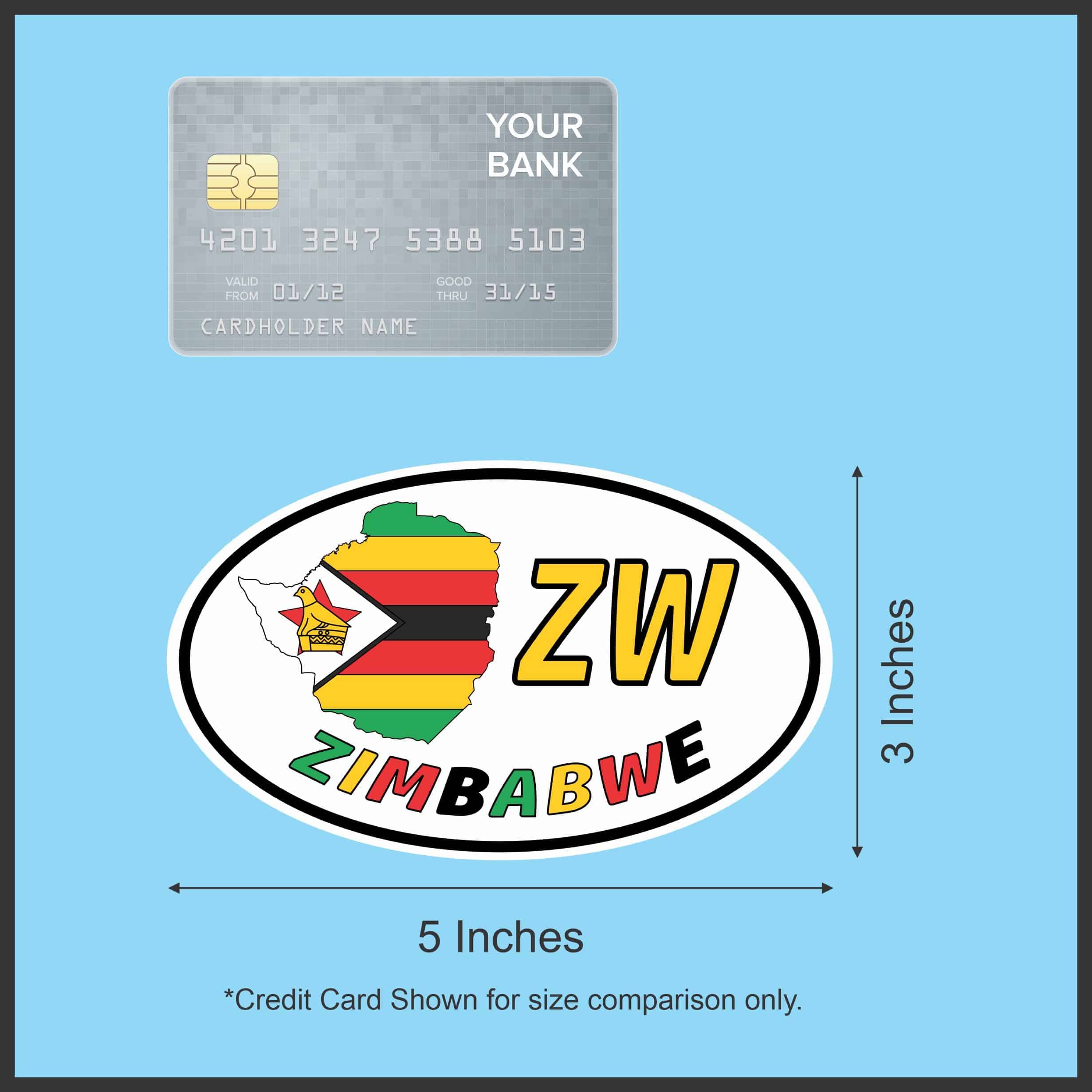 5in x 3in Oval ZW Zimbabwe Sticker Vinyl Vehicle Decal Travel Hobby Stickers - Image 6