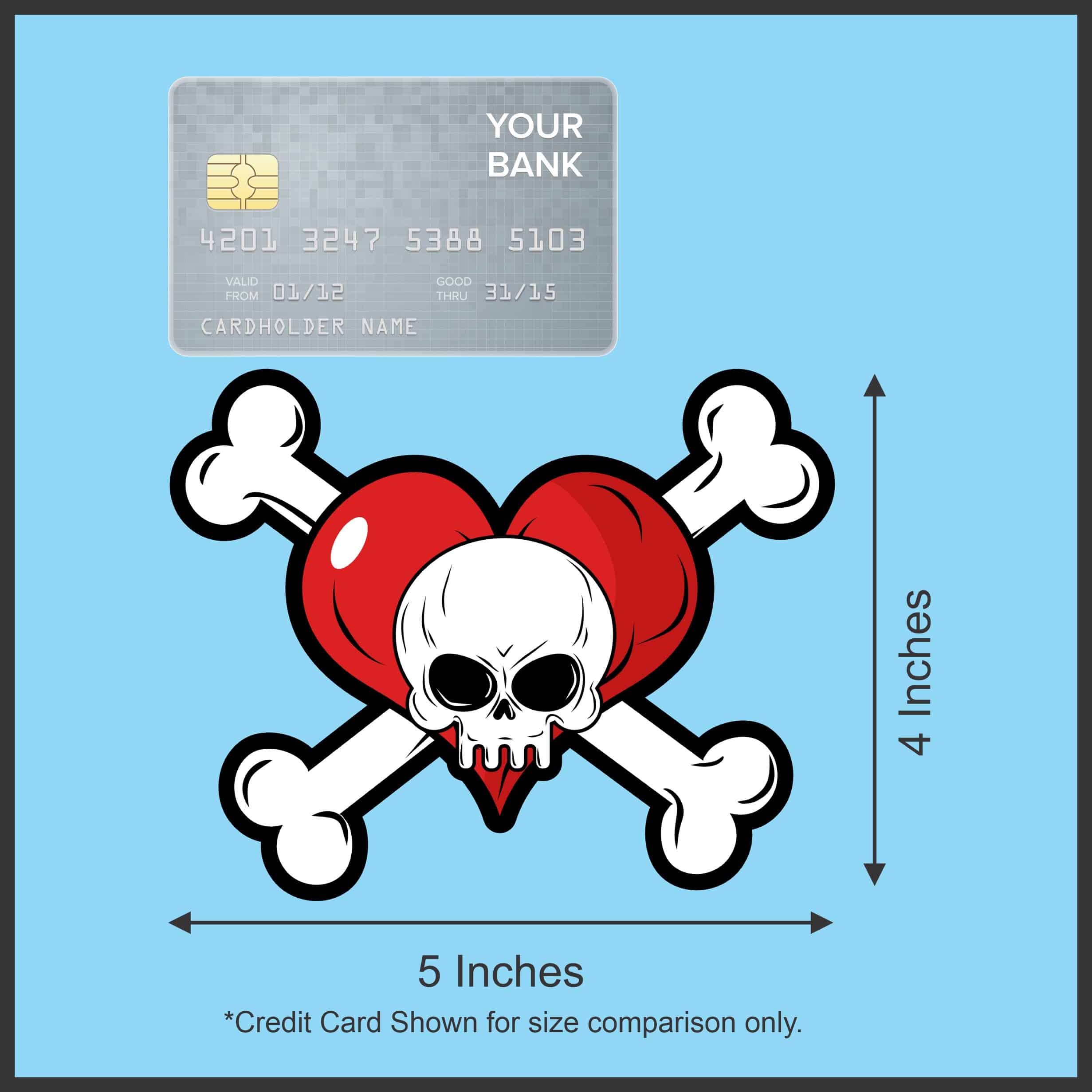 5in X 4in Heart Skull and Crossbones Sticker Vinyl Vehicle Bumper Decal - Image 6