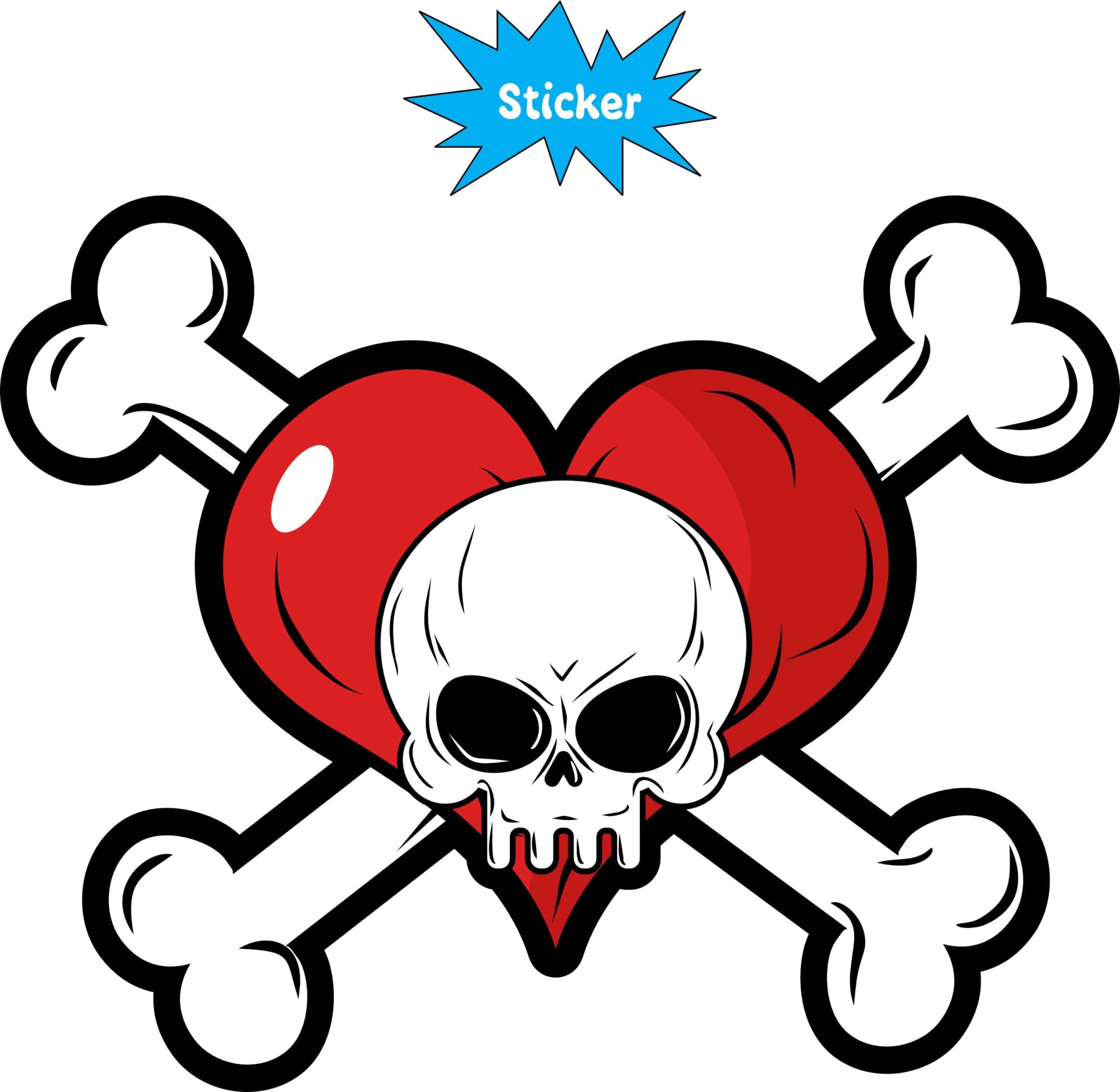 5in X 4in Heart Skull and Crossbones Sticker Vinyl Vehicle Bumper Decal - Image 2