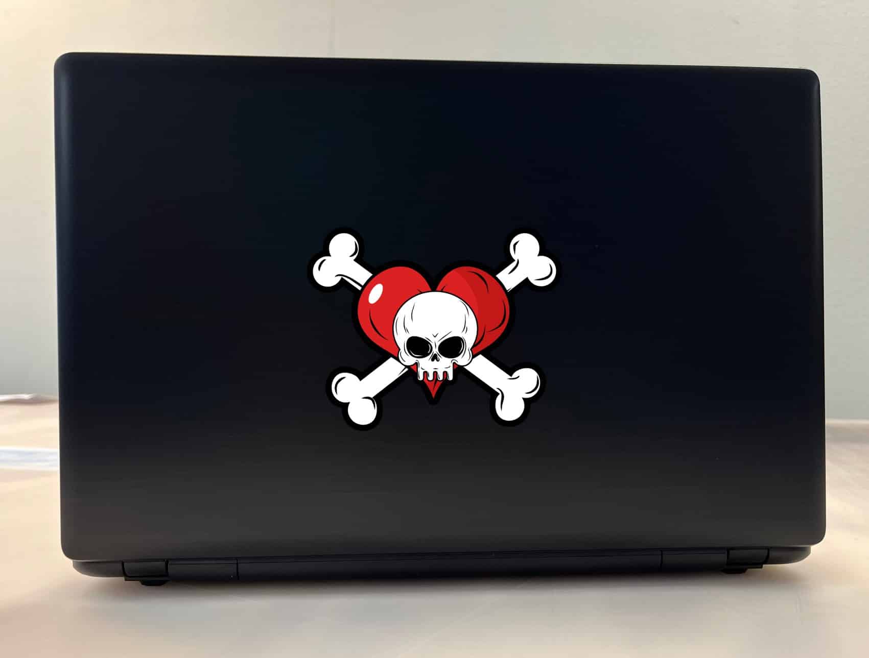 5in X 4in Heart Skull and Crossbones Sticker Vinyl Vehicle Bumper Decal - Image 3