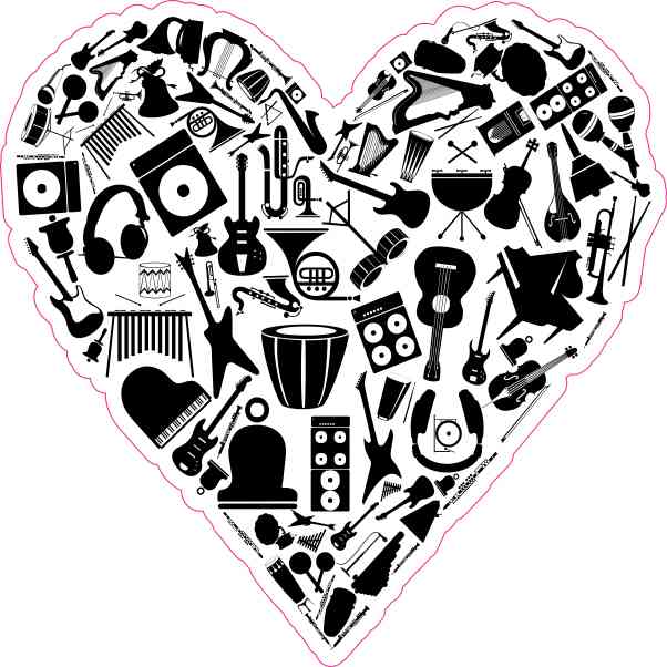 Black Instrument Heart Sticker