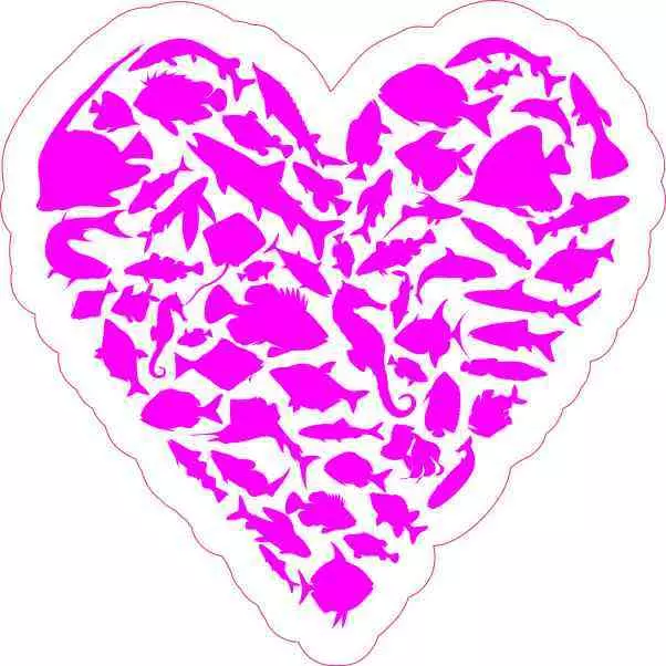 Magenta Fish Heart Sticker