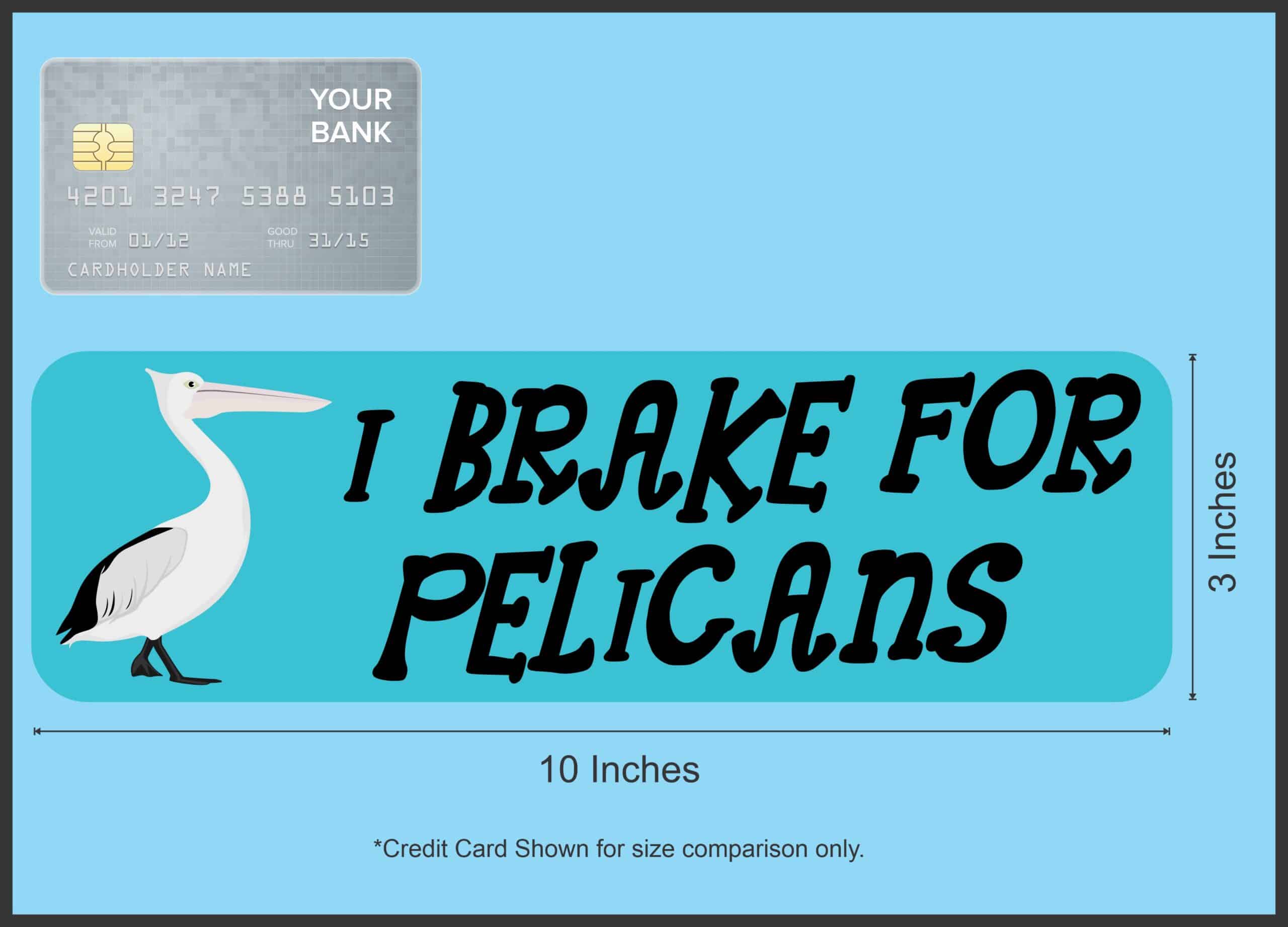 10in x 3in I Brake for Pelicans Bumper Sticker Vinyl Animal Deca