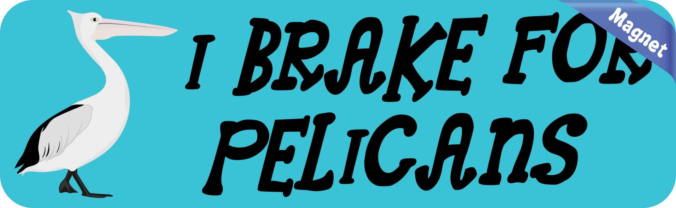 10in x 3in I Brake for Pelicans Magnet Bird Bumper Magnets