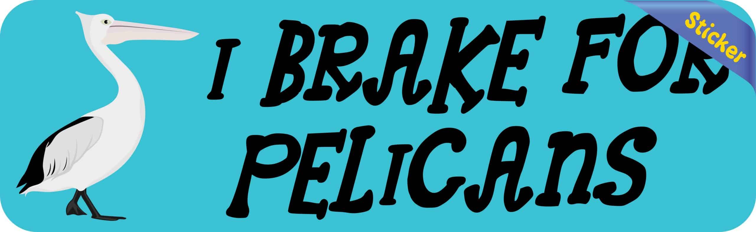 10in x 3in I Brake for Pelicans Bumper Sticker Vinyl Animal Deca