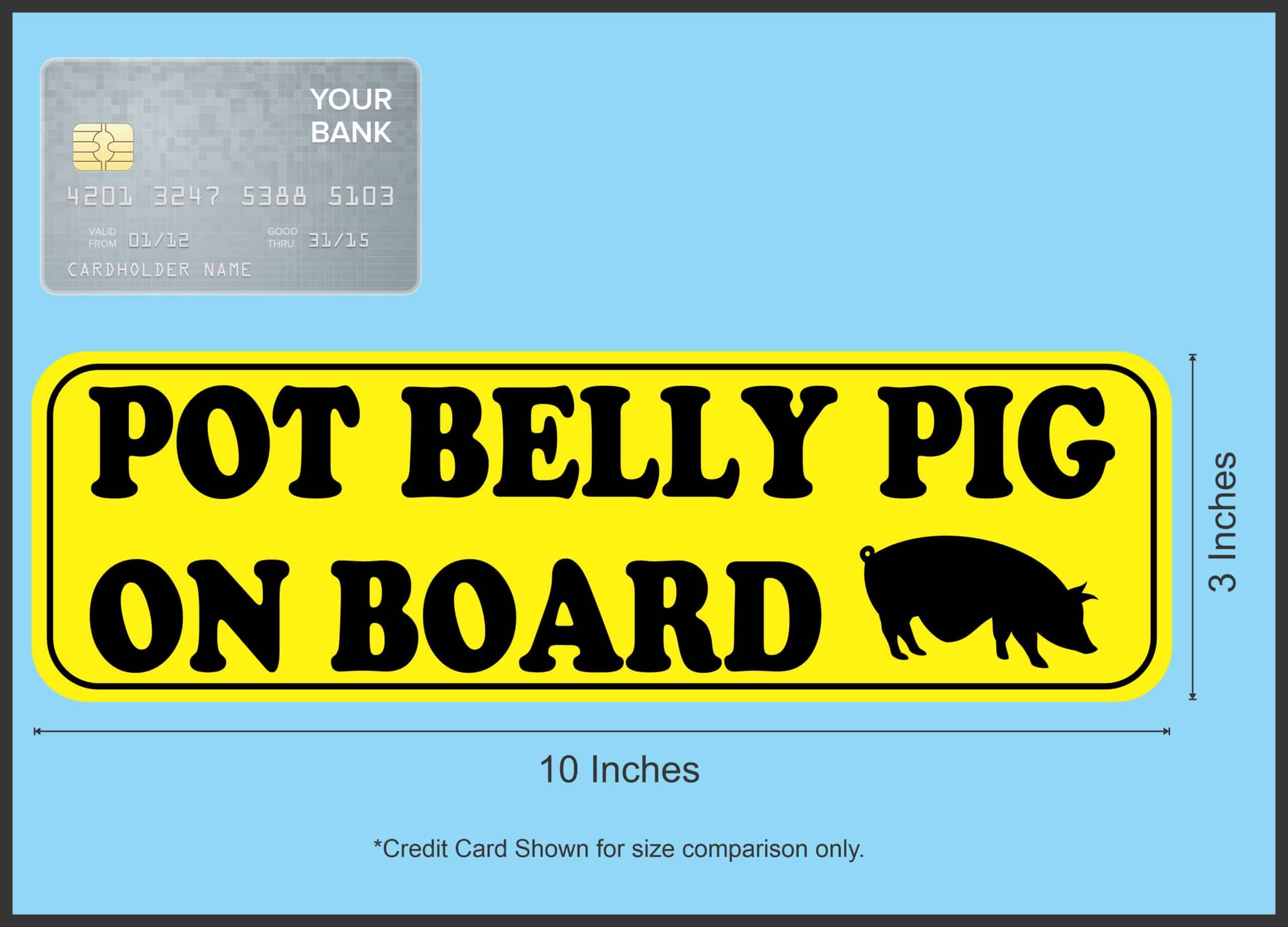 10in x 3in Pot Belly Pig on Board Bumper Sticker Vinyl Animal Vehicle Decal