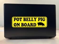 10in x 3in Pot Belly Pig on Board Bumper Sticker Vinyl Animal Vehicle Decal