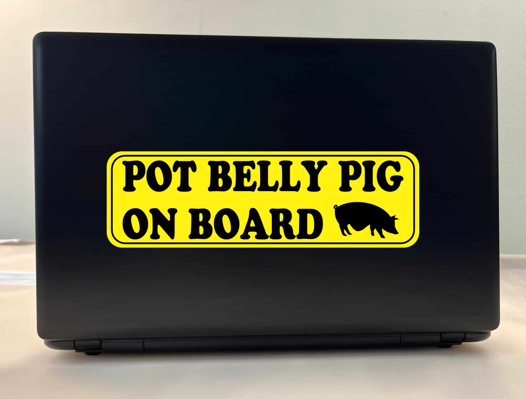 10in x 3in Pot Belly Pig on Board Bumper Sticker Vinyl Animal Vehicle Decal