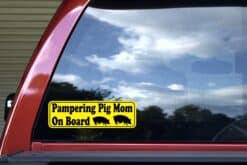 10in x 3in Pampering Pig Mom On Board Bumper Sticker Vinyl Pet Animal Decal