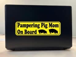 10in x 3in Pampering Pig Mom On Board Bumper Sticker Vinyl Pet Animal Decal