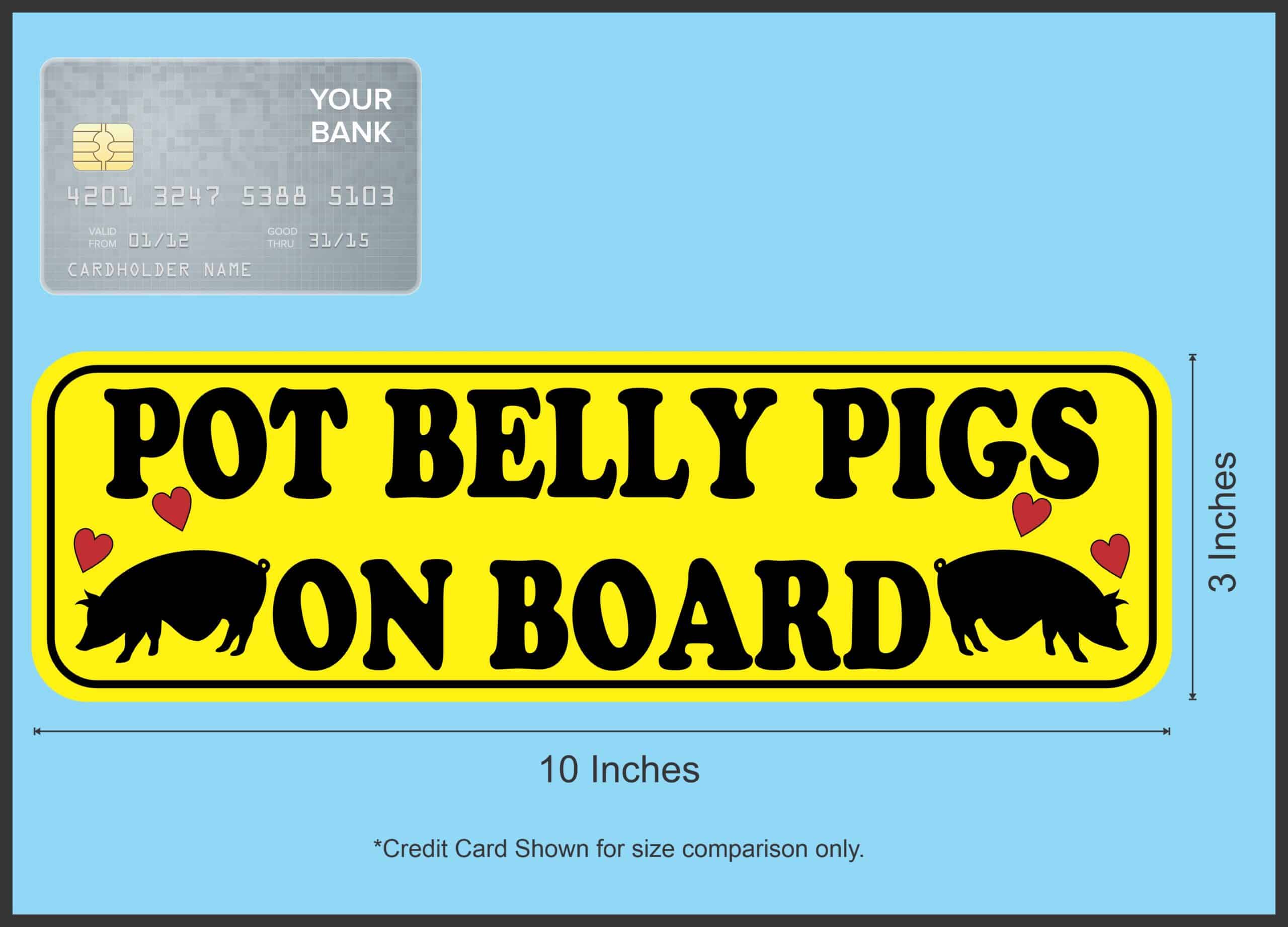 10inx3in Pot Belly Pigs on Board Bumper Sticker Vinyl Animal Vehicle Decal