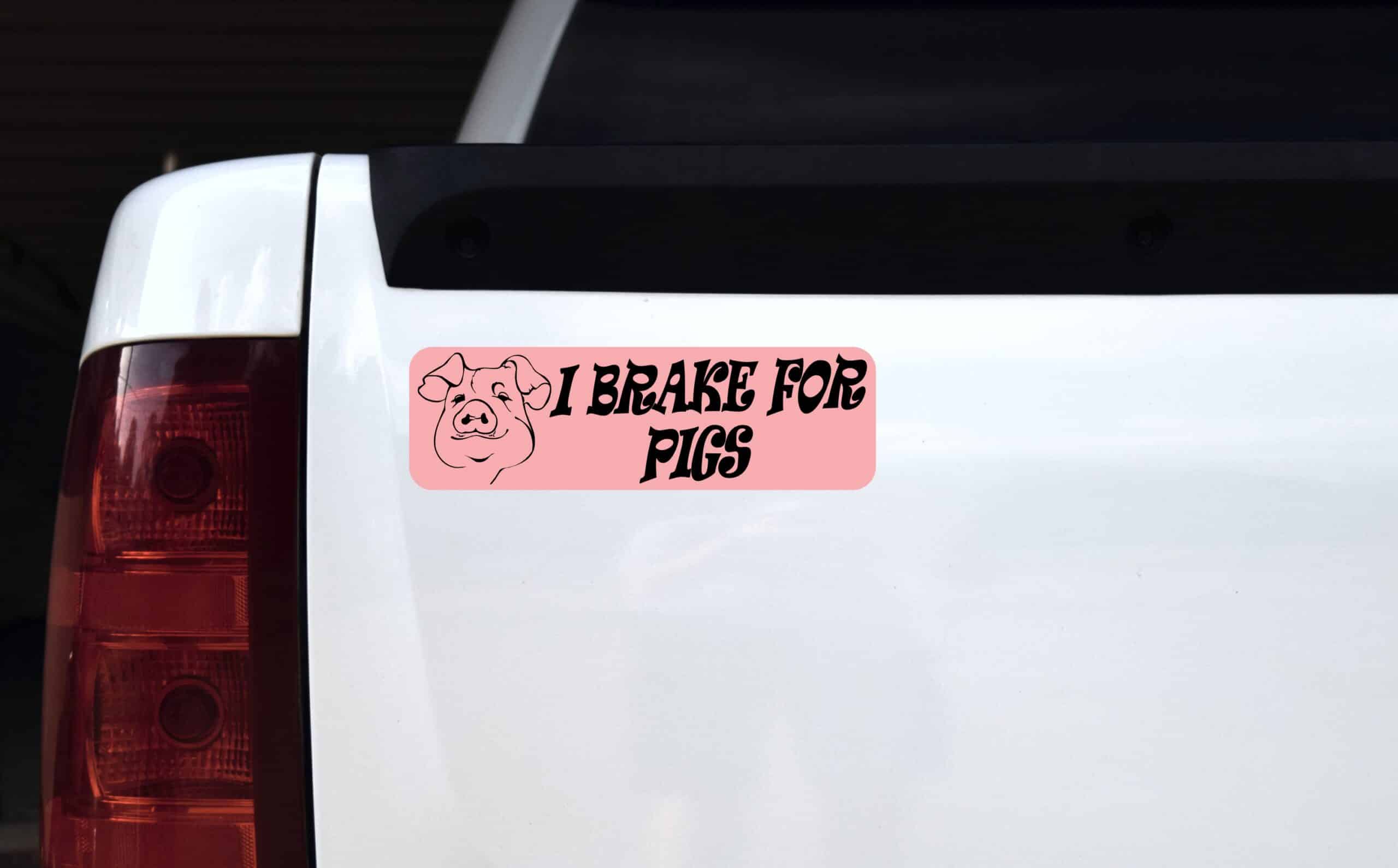 10in x 3in I Brake for Pigs Bumper Sticker Vinyl Pet Animal Decal Stickers