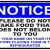 Notice Put Your Name on Your Items Refrigerator Sticker