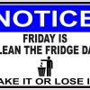 Notice Friday is Clean the Fridge Day Sticker