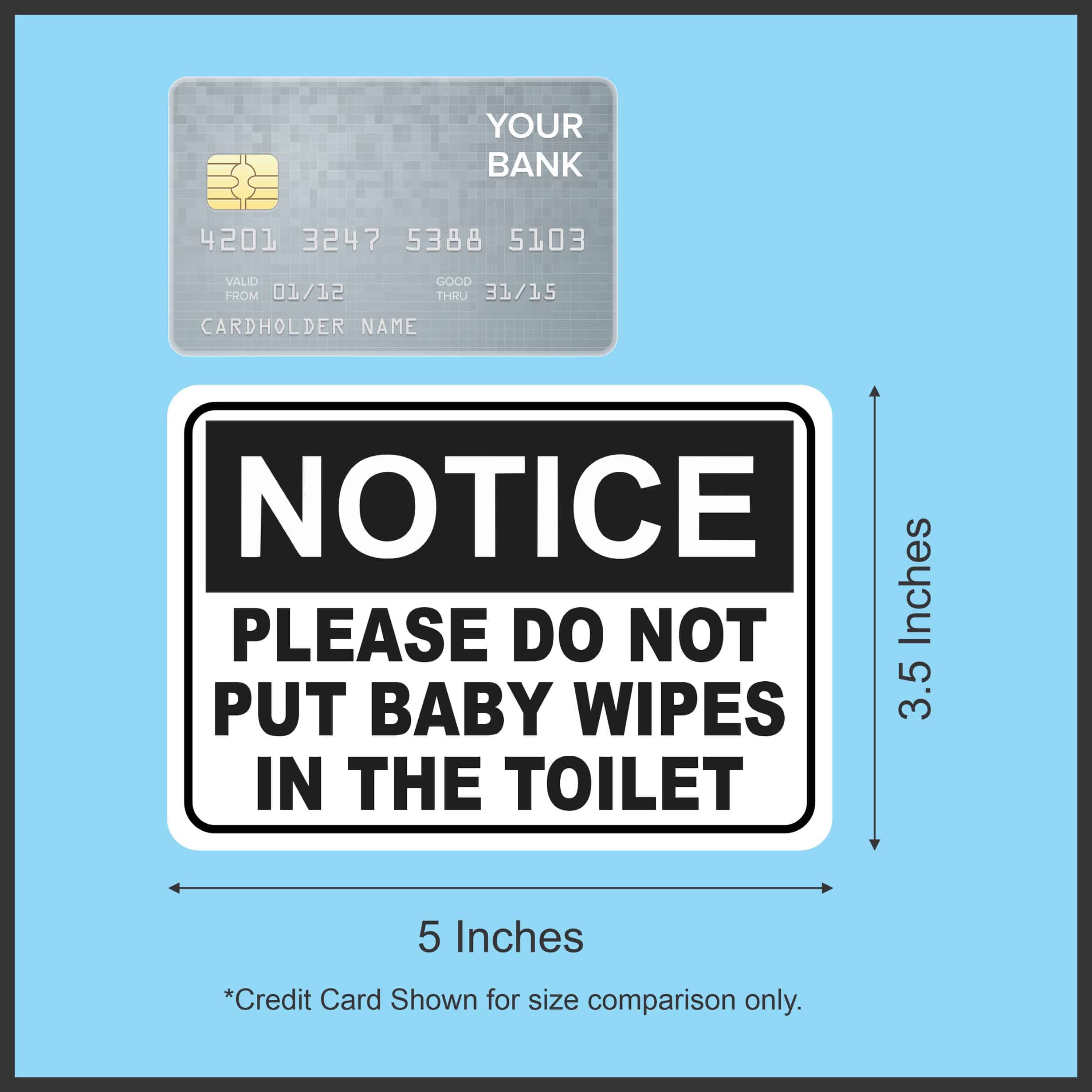 5in x 3.5in Notice Please Do Not Put Baby Wipes in the Toilet Sticker Sign Decal - Image 4