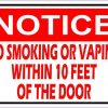 Notice No Smoking or Vaping Within 10 Feet of the Door Sticker