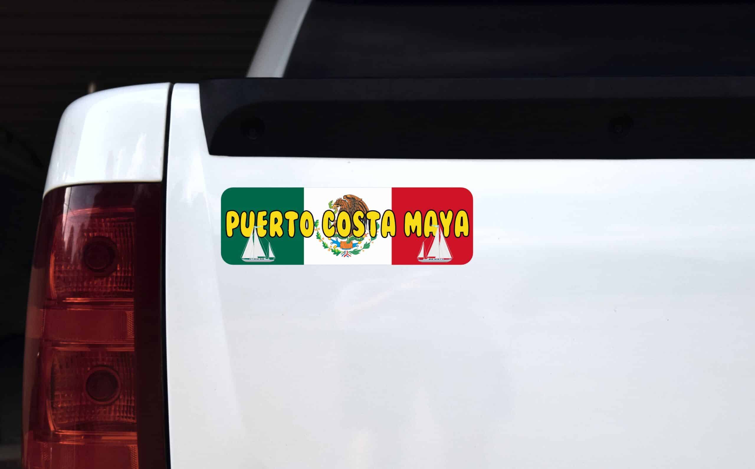 10in x 3in Puerto Costa Maya Bumper Sticker Vinyl Mexican Flag Stickers