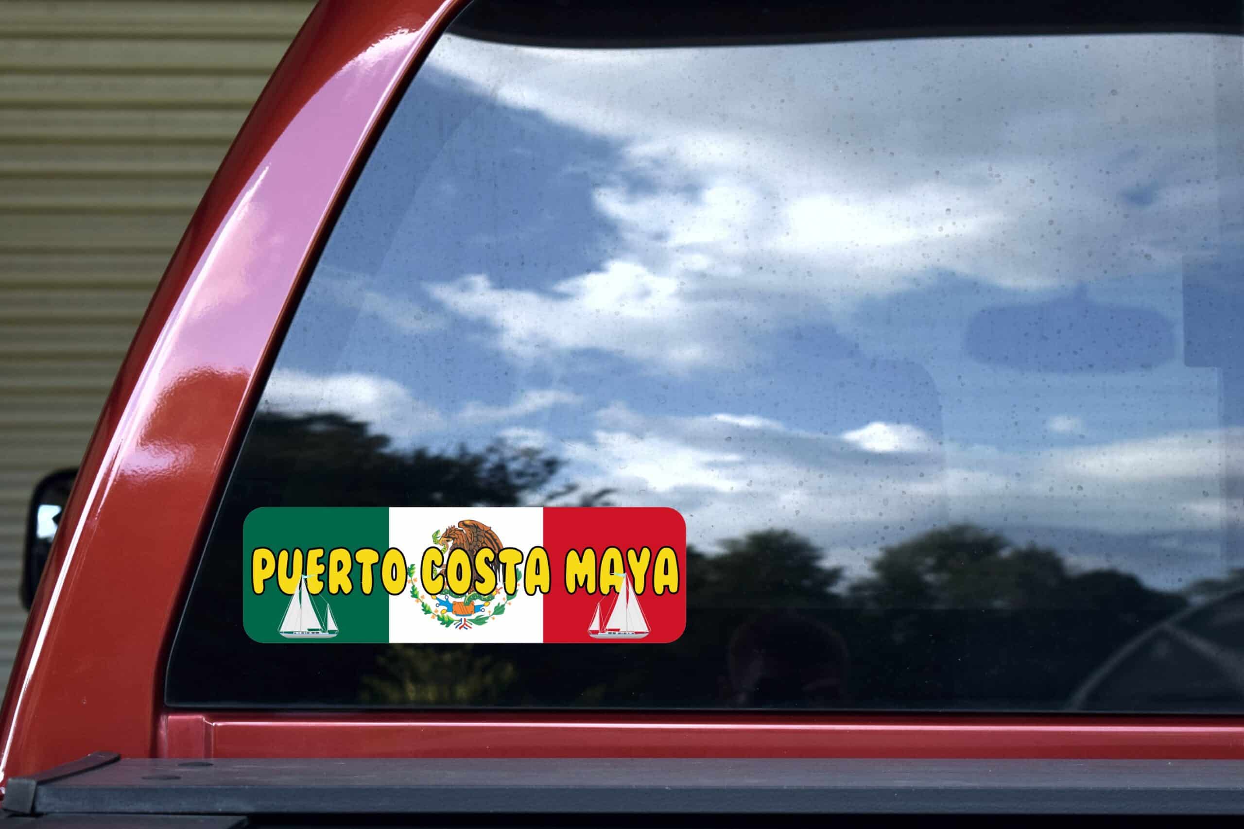 10in x 3in Puerto Costa Maya Bumper Sticker Vinyl Mexican Flag Stickers