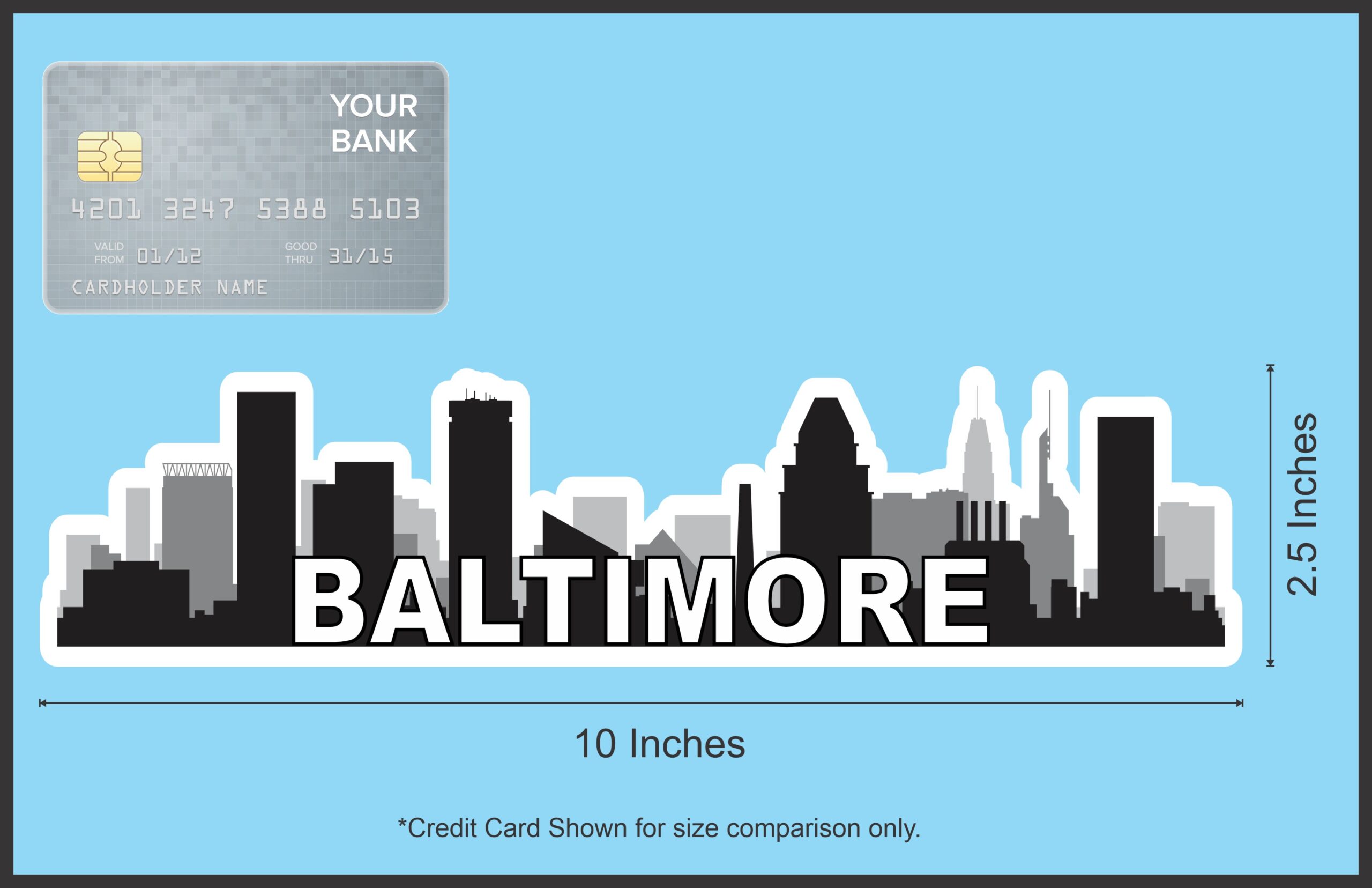 10in x 2.5in Baltimore Skyline Sticker Vinyl Travel Decal Vehicle Stickers