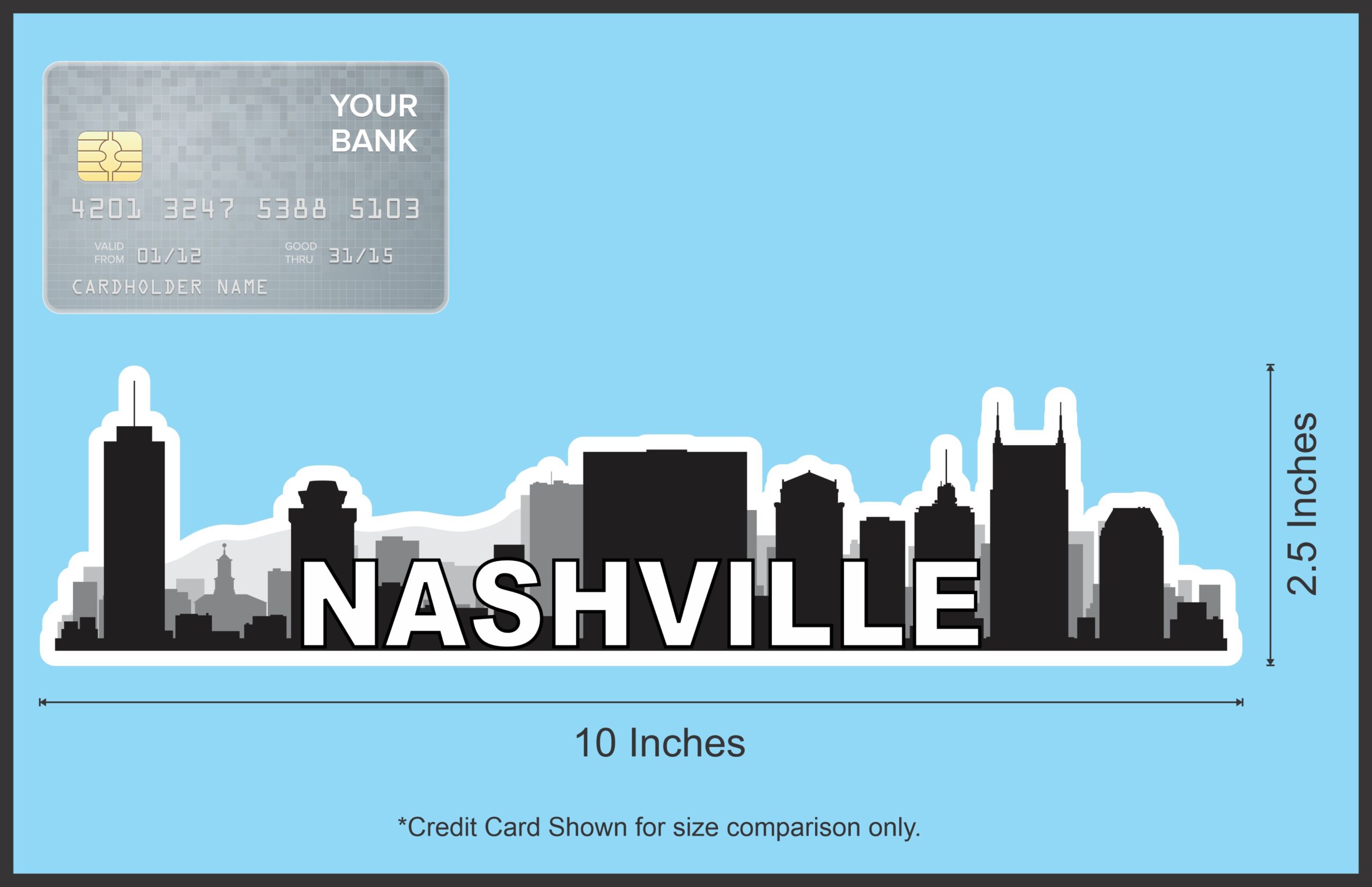 10in x 2.5in Nashville Skyline Sticker Vinyl Travel Decal Vehicle Stickers