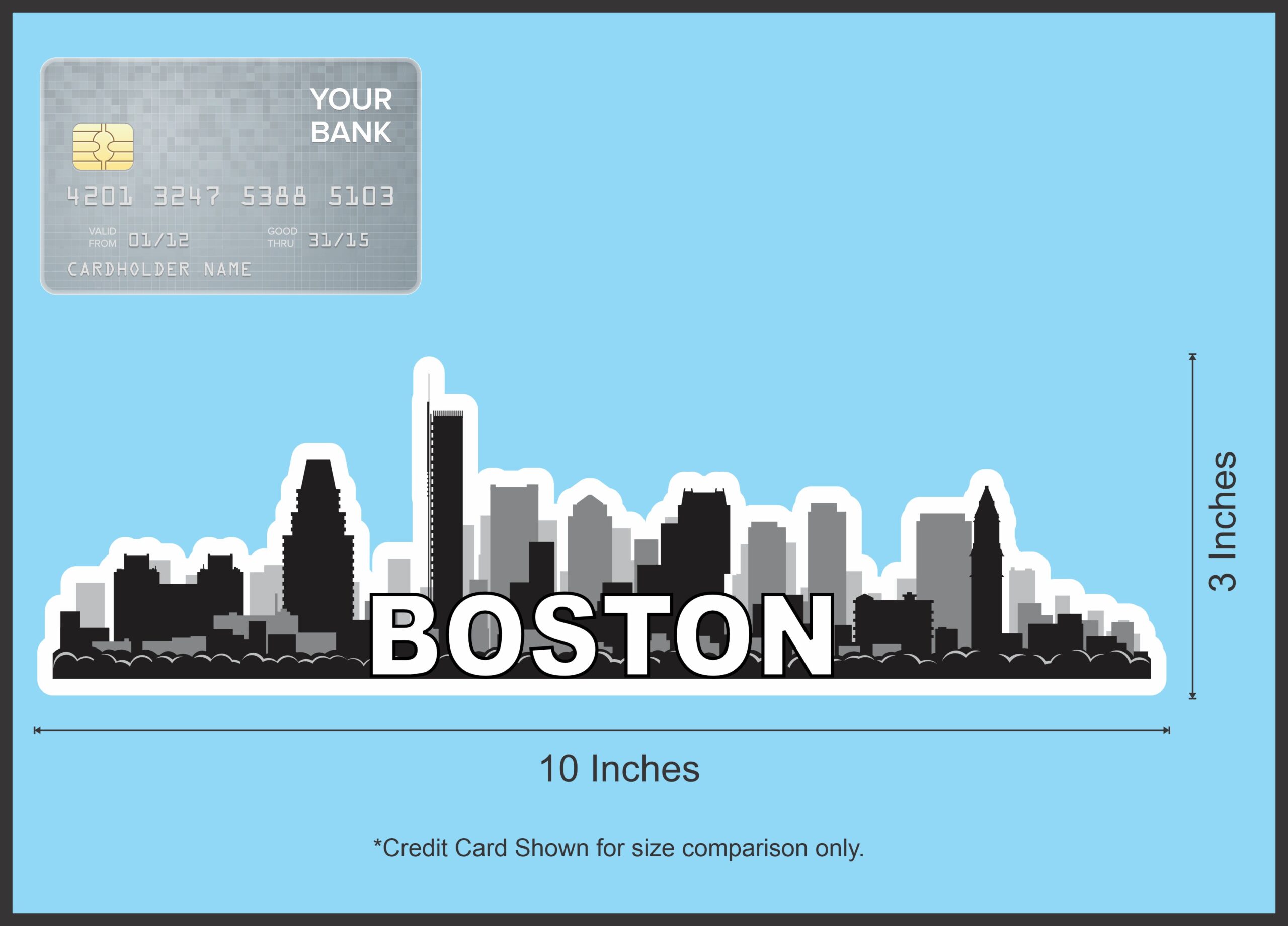10inx3in Boston Skyline Sticker Vinyl Travel Window Decal Bumper