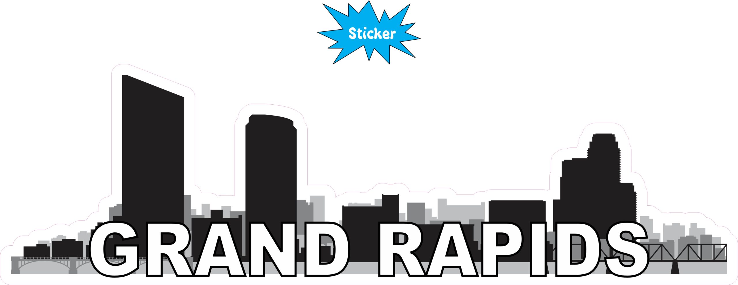 10in x 3in Grand Rapids Skyline Sticker Vinyl Window Decal Bumper Stickers