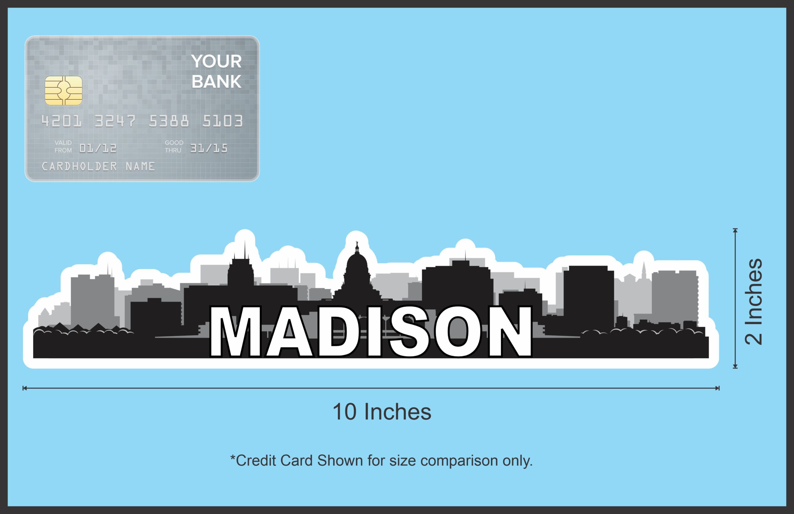 10in x 2in Madison Skyline Sticker Vinyl Car Window Decal Bumper Stickers