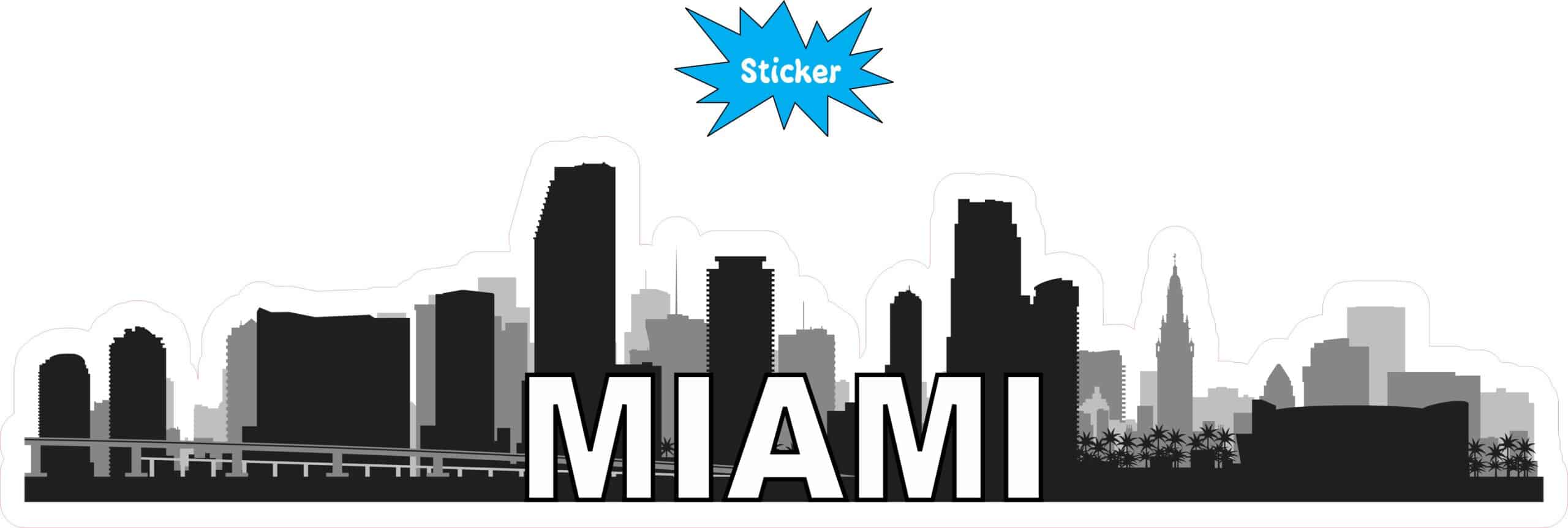 10in x 2.5in Miami Skyline Sticker Vinyl Car Window Decal Bumper Stickers