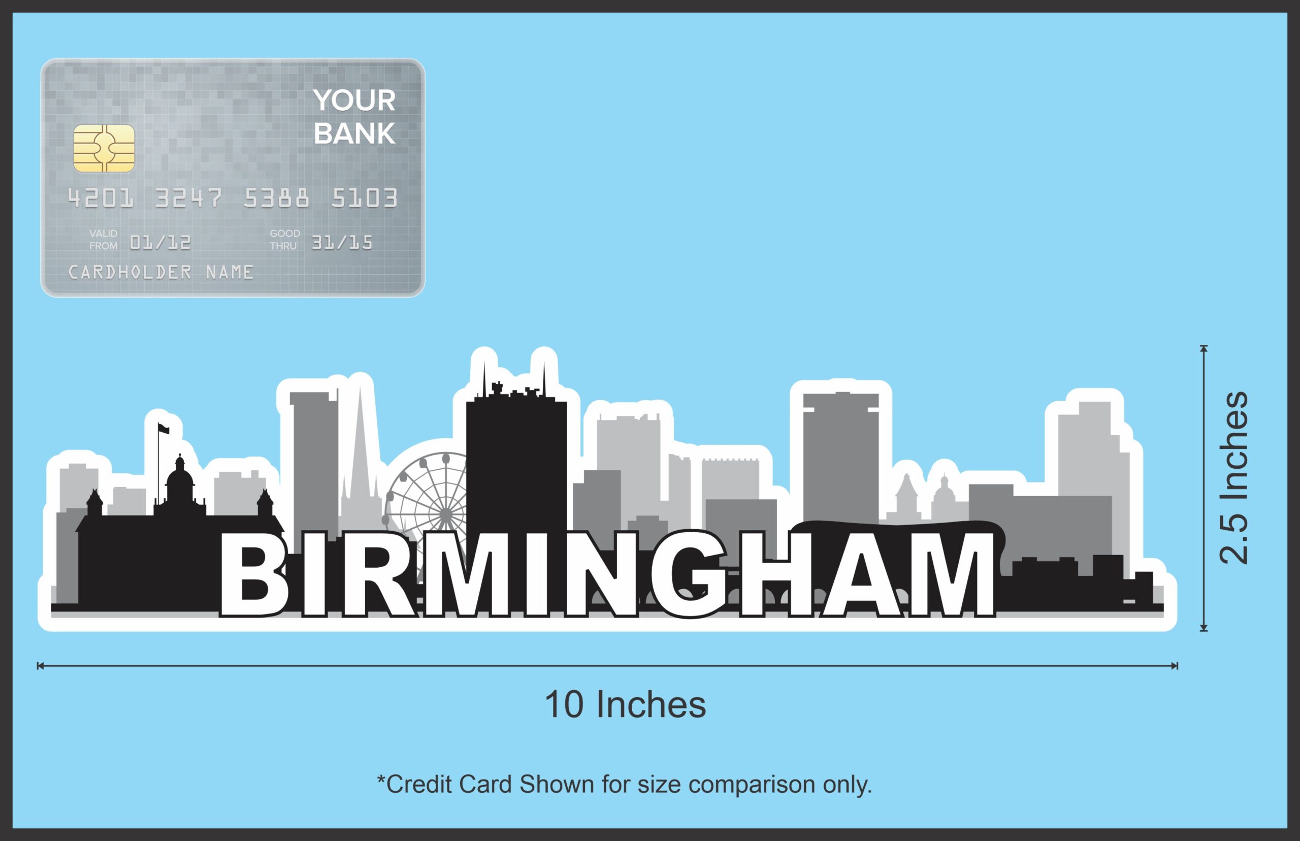 10in x 2.5in Birmingham Skyline Sticker Vinyl Car Window Bumper Stickers
