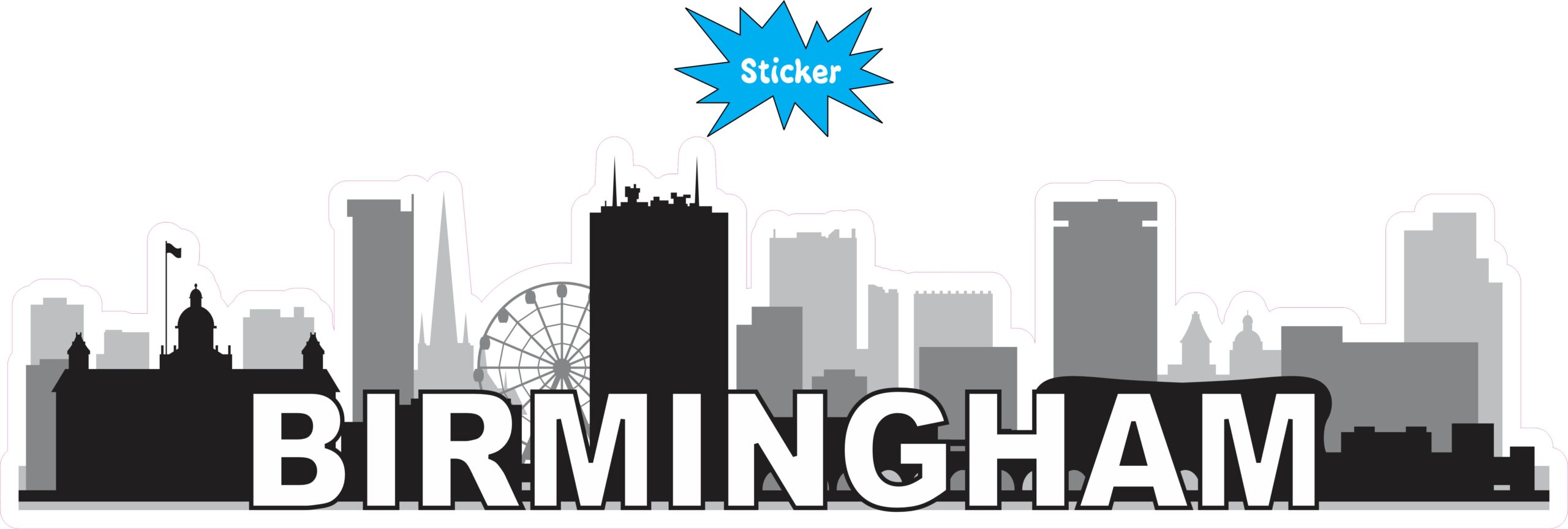 10in x 2.5in Birmingham Skyline Sticker Vinyl Car Window Bumper Stickers