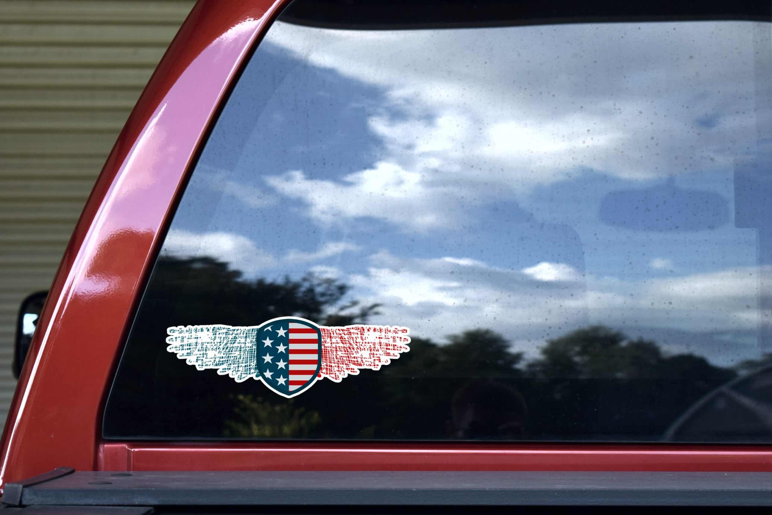 9in x 3in Winged American Flag Shield Sticker Vinyl Patriotic Ca